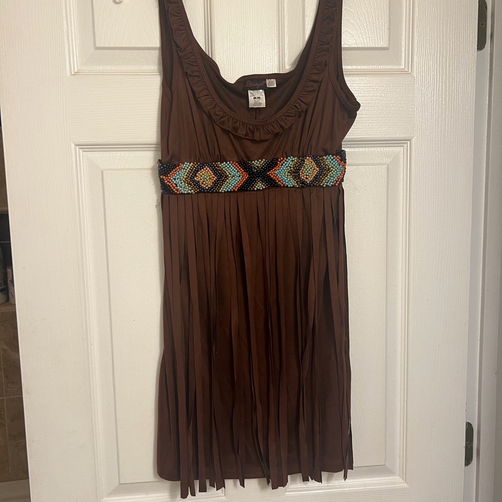 Brown Sleeveless Scoop Neck Mini Sundress